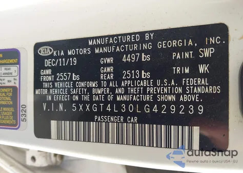 2020 Kia Optima S from USA, damaged, VIN 5XXGT4L30LG429239